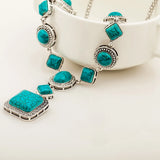 Turquoise Necklace Retro Rhombus Round Geometric Necklace Holiday