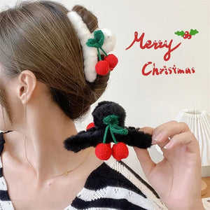 Cherry Plush Hair Clip Women Back Head Shark Clip Hair Accessories