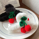 Cherry Plush Hair Clip Women Back Head Shark Clip Hair Accessories