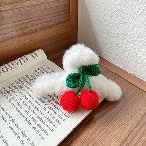 Cherry Plush Hair Clip Women Back Head Shark Clip Hair Accessories