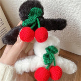 Cherry Plush Hair Clip Women Back Head Shark Clip Hair Accessories