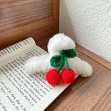Cherry Plush Hair Clip Women Back Head Shark Clip Hair Accessories