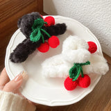 Cherry Plush Hair Clip Women Back Head Shark Clip Hair Accessories
