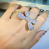 Big Bow Zircon Ring 925 Stamp Wedding Party Anniversary Jewelry Gift
