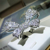 Big Bow Zircon Ring 925 Stamp Wedding Party Anniversary Jewelry Gift
