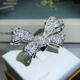 Big Bow Zircon Ring 925 Stamp Wedding Party Anniversary Jewelry Gift