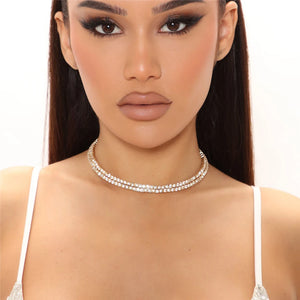 Rhinestone Double Layer Choker Necklace