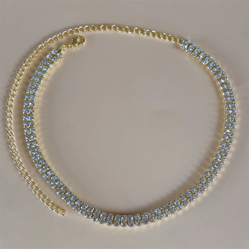Rhinestone Double Layer Choker Necklace