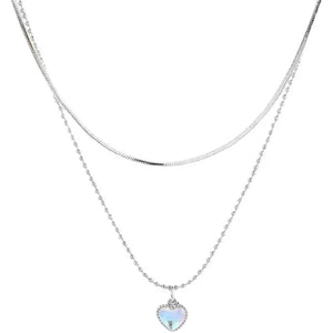 Love Heart Pendant Necklaces Moonstone Clavicle Chain