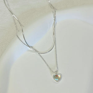 Love Heart Pendant Necklaces Moonstone Clavicle Chain