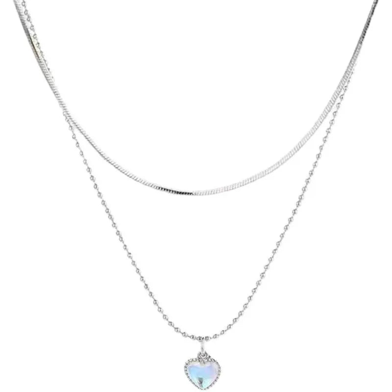 Love Heart Pendant Necklaces Moonstone Clavicle Chain