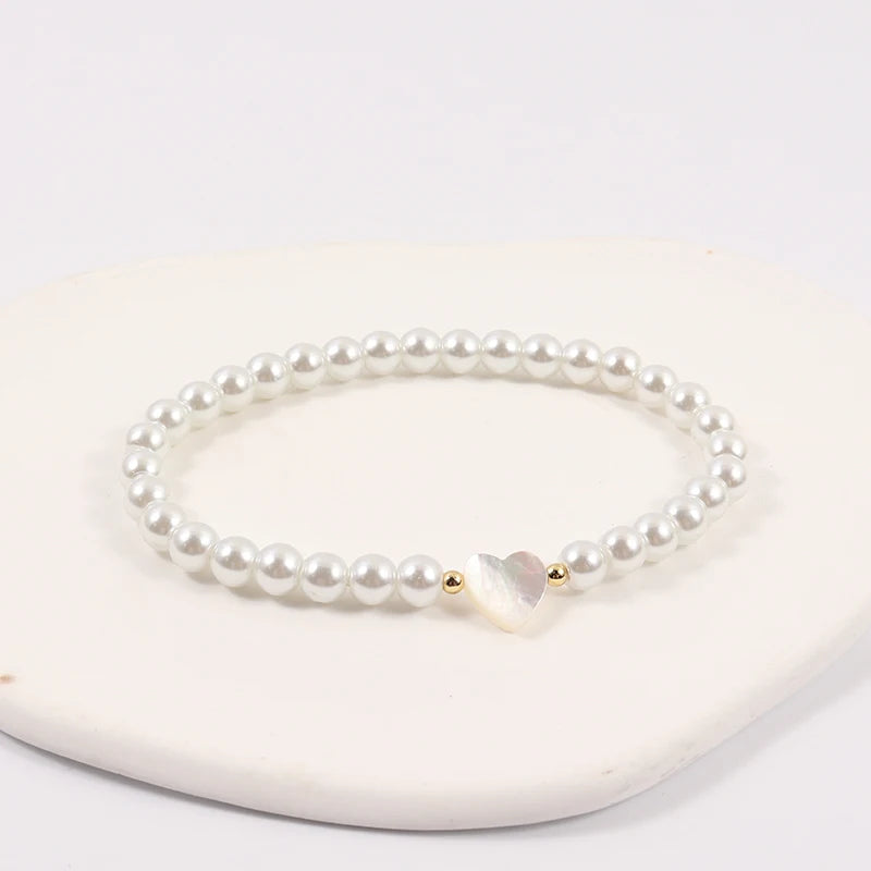 Shell Heart Pearls Bracelet Stone Bead Jewelry Gift