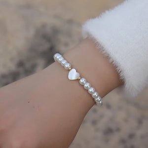 Shell Heart Pearls Bracelet Stone Bead Jewelry Gift