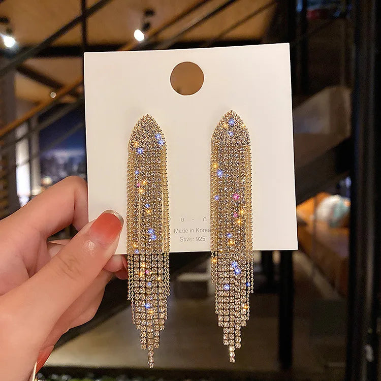 Crystal Tassel Rhinestone Earrings Jewelry
