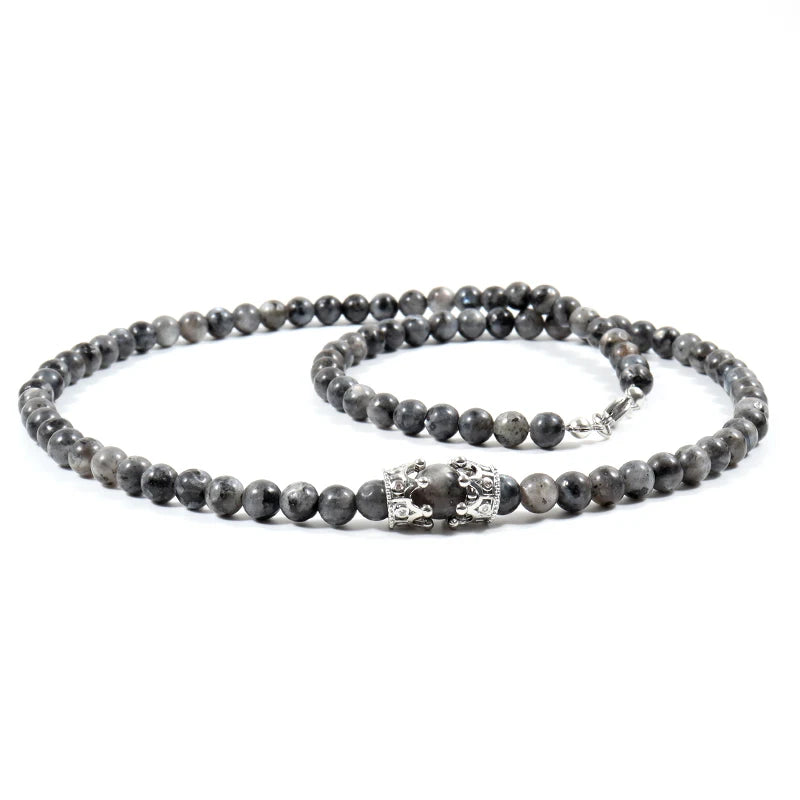 Double Crown Men Necklace Classic 6mm Smooth Bead Necklace Men Party Jewelry