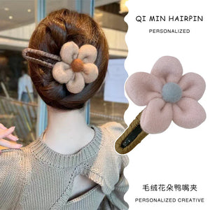 Large Plush Flower Duckbill Clip for Women