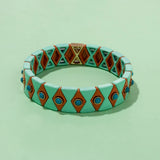 Colorful Bohemian Enamel Bracelet with Nature Stone Bangle