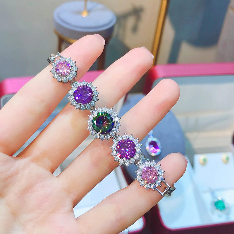 Colorful and Purple Crystal Inlaid Ladies Charm Bracelet Chain