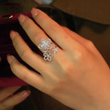 Three Flower Wedding Rings for Women Engagement Bride Party Jewelry