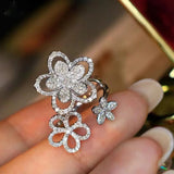 Three Flower Wedding Rings for Women Engagement Bride Party Jewelry