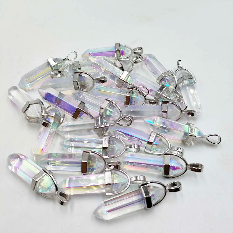 Glass Crystal Pillar Point Charm Pendants for Jewelry Making 24pcs/lot