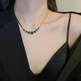 Green Crystal Stainless Steel Necklace Women Snake Chain Choker