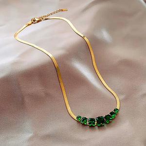 Green Crystal Stainless Steel Necklace Women Snake Chain Choker