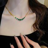 Green Crystal Stainless Steel Necklace Women Snake Chain Choker