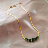 Green Crystal Stainless Steel Necklace Women Snake Chain Choker