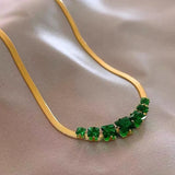Green Crystal Stainless Steel Necklace Women Snake Chain Choker