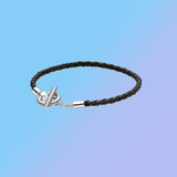 S925 Sterling Silver Braided Leather T-bar Bracelet