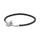 S925 Sterling Silver Braided Leather T-bar Bracelet