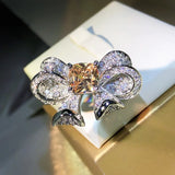 Silver Zircon Bowknot Finger Ring Crystal Lover Party Accessories
