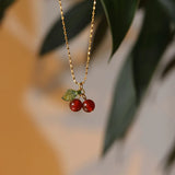 Red Carnelian Cherry Pendant Necklace Plated Clavicle Chain Gift
