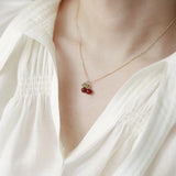 Red Carnelian Cherry Pendant Necklace Plated Clavicle Chain Gift