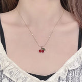 Red Carnelian Cherry Pendant Necklace Plated Clavicle Chain Gift