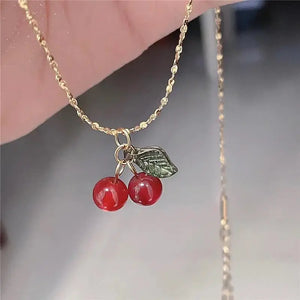 Red Carnelian Cherry Pendant Necklace Plated Clavicle Chain Gift