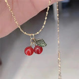 Red Carnelian Cherry Pendant Necklace Plated Clavicle Chain Gift