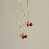 Red Carnelian Cherry Pendant Necklace Plated Clavicle Chain Gift
