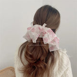 Pink Flower Mesh Big Bow Hairpin Sweet Spring Clip Hair Accessories