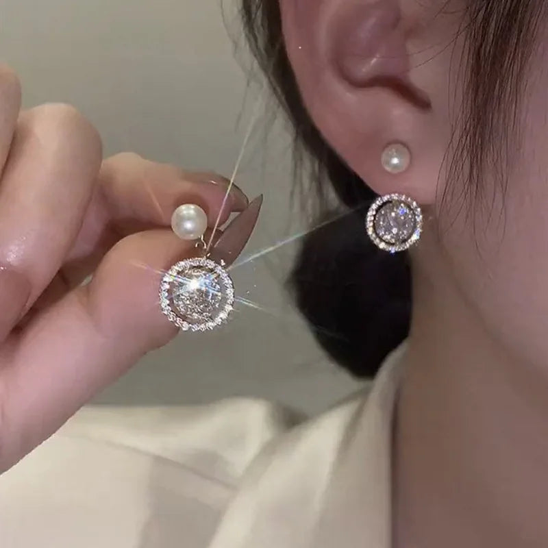 Vintage Zircon Pearl Stud Earrings for Women