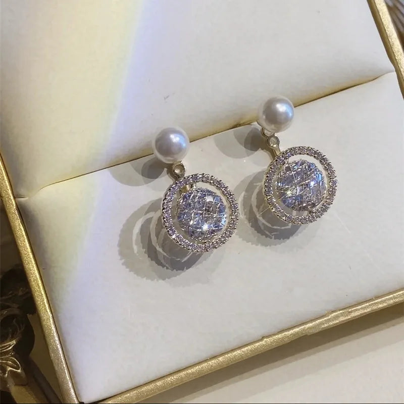 Vintage Zircon Pearl Stud Earrings for Women