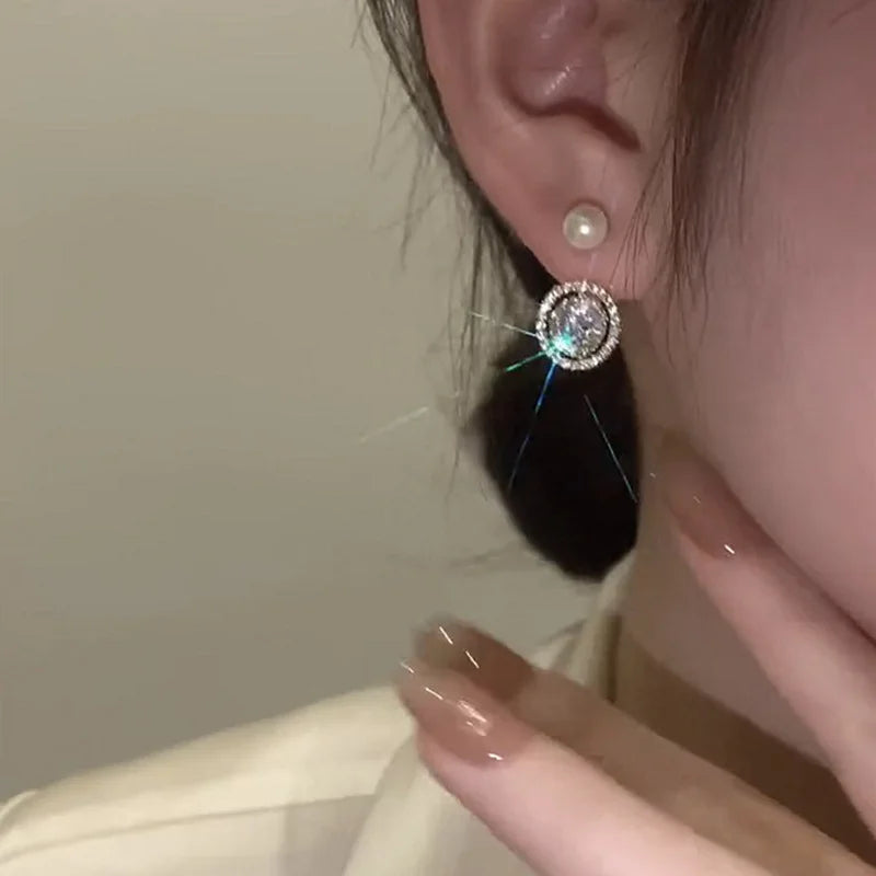 Vintage Zircon Pearl Stud Earrings for Women