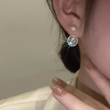 Vintage Zircon Pearl Stud Earrings for Women