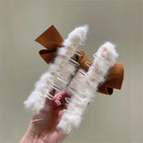 Large Bow Plush Hair Clip for Women Autumn Winter Shark Clip Hair Accessories