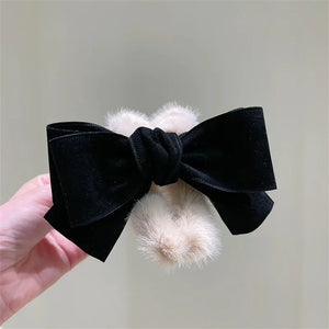 Large Bow Plush Hair Clip for Women Autumn Winter Shark Clip Hair Accessories