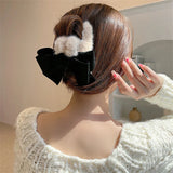 Large Bow Plush Hair Clip for Women Autumn Winter Shark Clip Hair Accessories