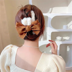 Large Bow Plush Hair Clip for Women Autumn Winter Shark Clip Hair Accessories