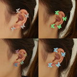 Multicolor Butterfly Ear Clip Earrings For Women Zircon Paillette Earrings