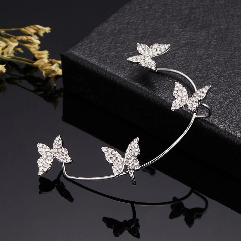 Multicolor Butterfly Ear Clip Earrings For Women Zircon Paillette Earrings
